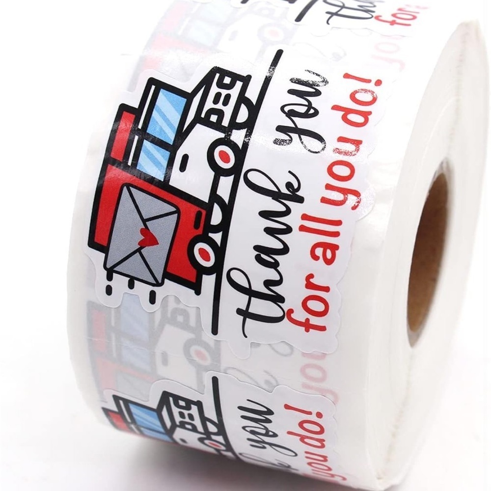 50 Thank You Stickers Roll with Red Truck Design